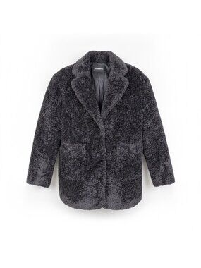 Sunoneone Mens Black Faux Fur Plush Coat Soft Warm Winter Outerwear Size M